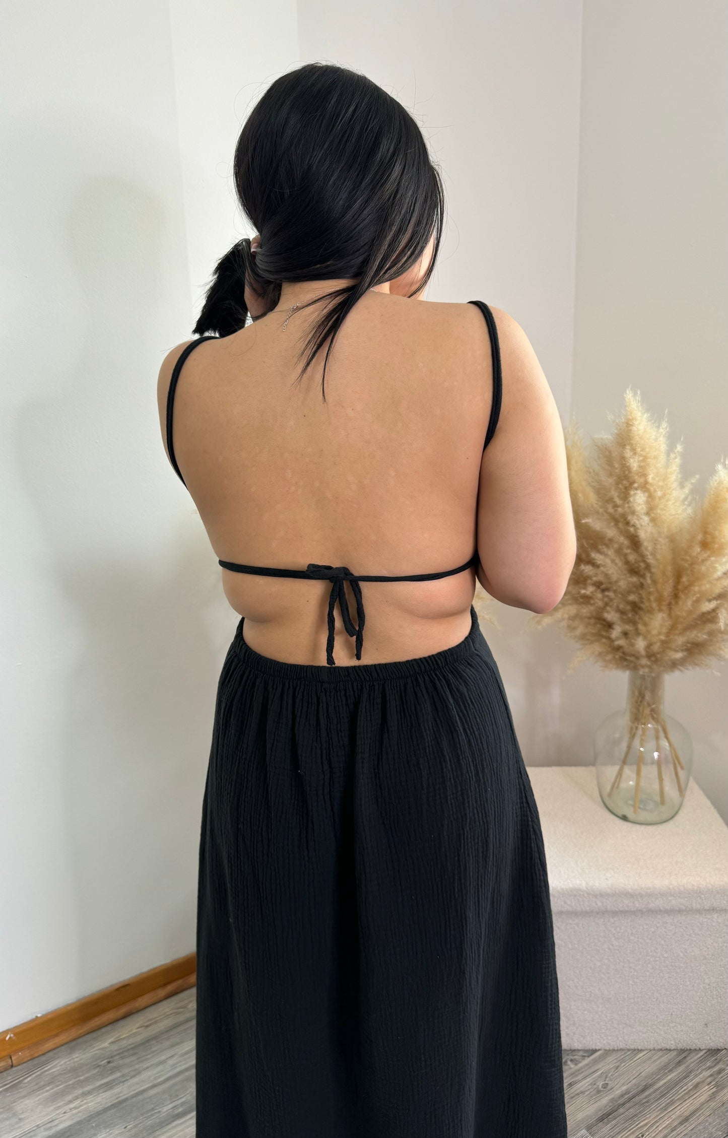 Robe Dos Nu En Gaze De Coton Noir ESMÉE